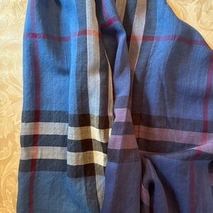 Burberry Blue/Purple ombré Plaid Lightweight Scarf with Navy and Red Accents